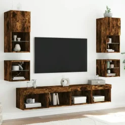 vidaXL Mueble de TV de pared con luces LED 30x28,5x30 cm Roble ahumado Hot