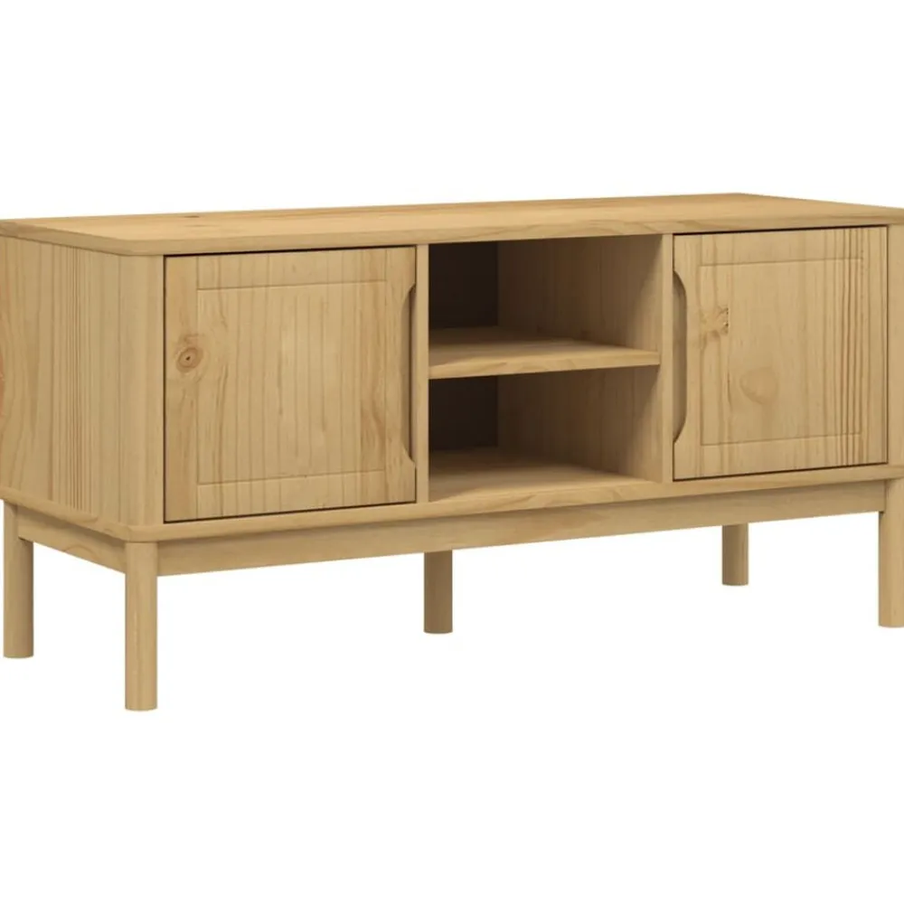 vidaXL Muebles Tv-Mueble de TV FLORO madera maciza pino marrón cera 114x43x55 cm