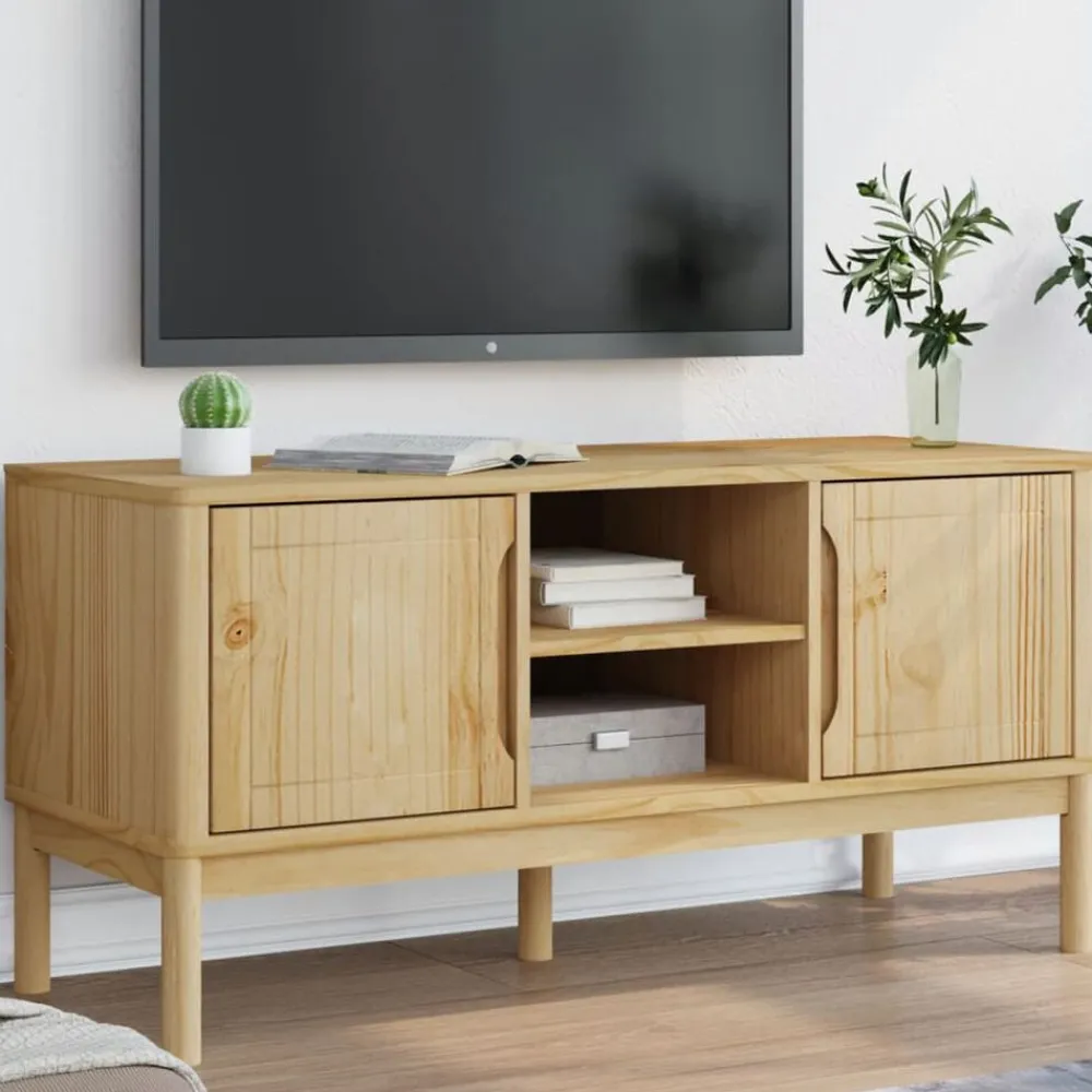 vidaXL Muebles Tv-Mueble de TV FLORO madera maciza pino marrón cera 114x43x55 cm