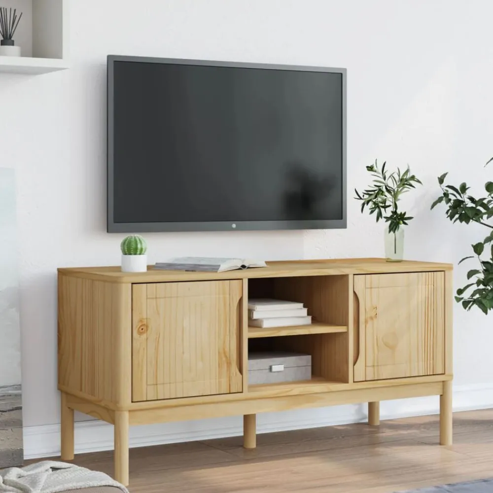 vidaXL Muebles Tv-Mueble de TV FLORO madera maciza pino marrón cera 114x43x55 cm
