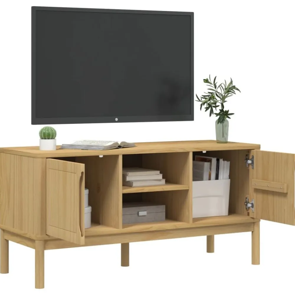 vidaXL Muebles Tv-Mueble de TV FLORO madera maciza pino marrón cera 114x43x55 cm