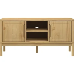 vidaXL Muebles Tv-Mueble de TV FLORO madera maciza pino marrón cera 114x43x55 cm
