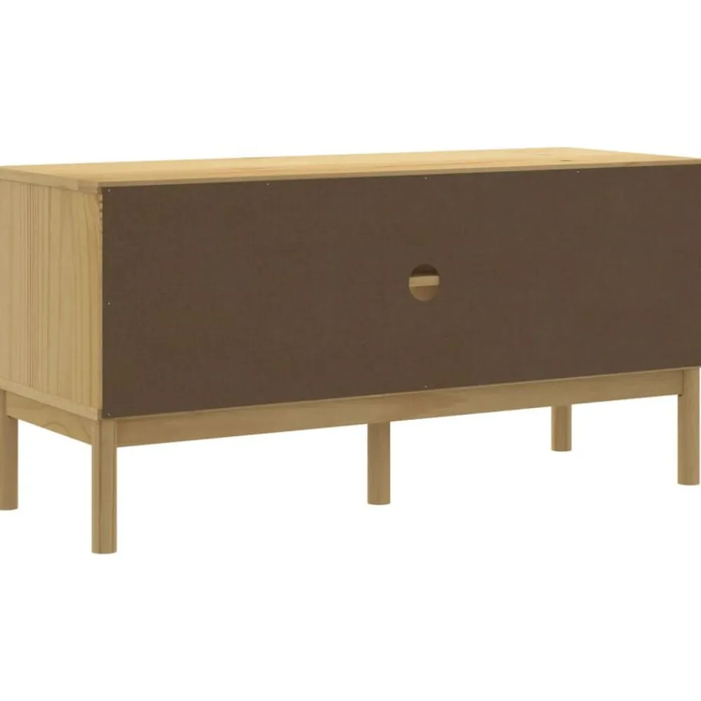 vidaXL Muebles Tv-Mueble de TV FLORO madera maciza pino marrón cera 114x43x55 cm