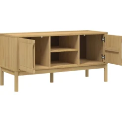 vidaXL Muebles Tv-Mueble de TV FLORO madera maciza pino marrón cera 114x43x55 cm