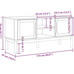 vidaXL Muebles Tv-Mueble de TV FLORO madera maciza pino marrón cera 114x43x55 cm