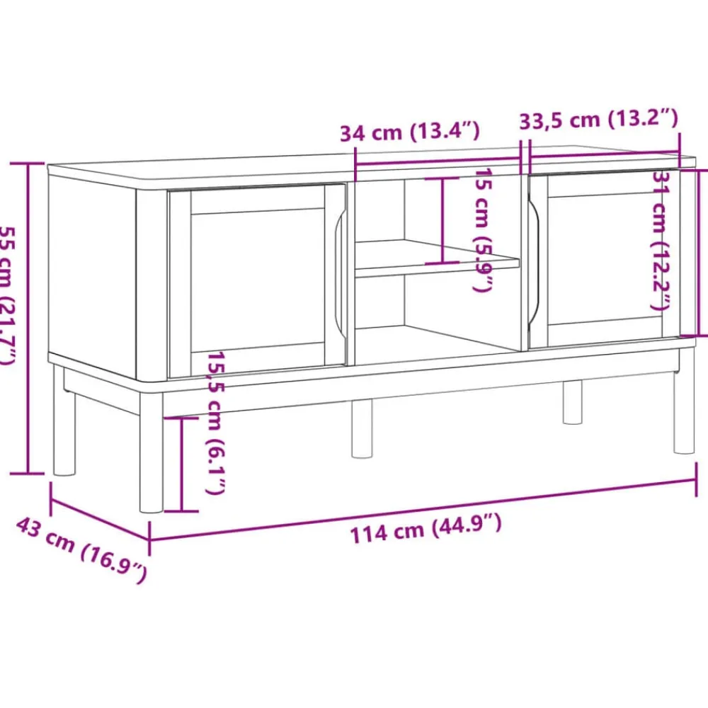 vidaXL Muebles Tv-Mueble de TV FLORO madera maciza pino marrón cera 114x43x55 cm