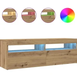 vidaXL Mueble de TV luces LED madera 120x35x40 cm Roble artisan Best