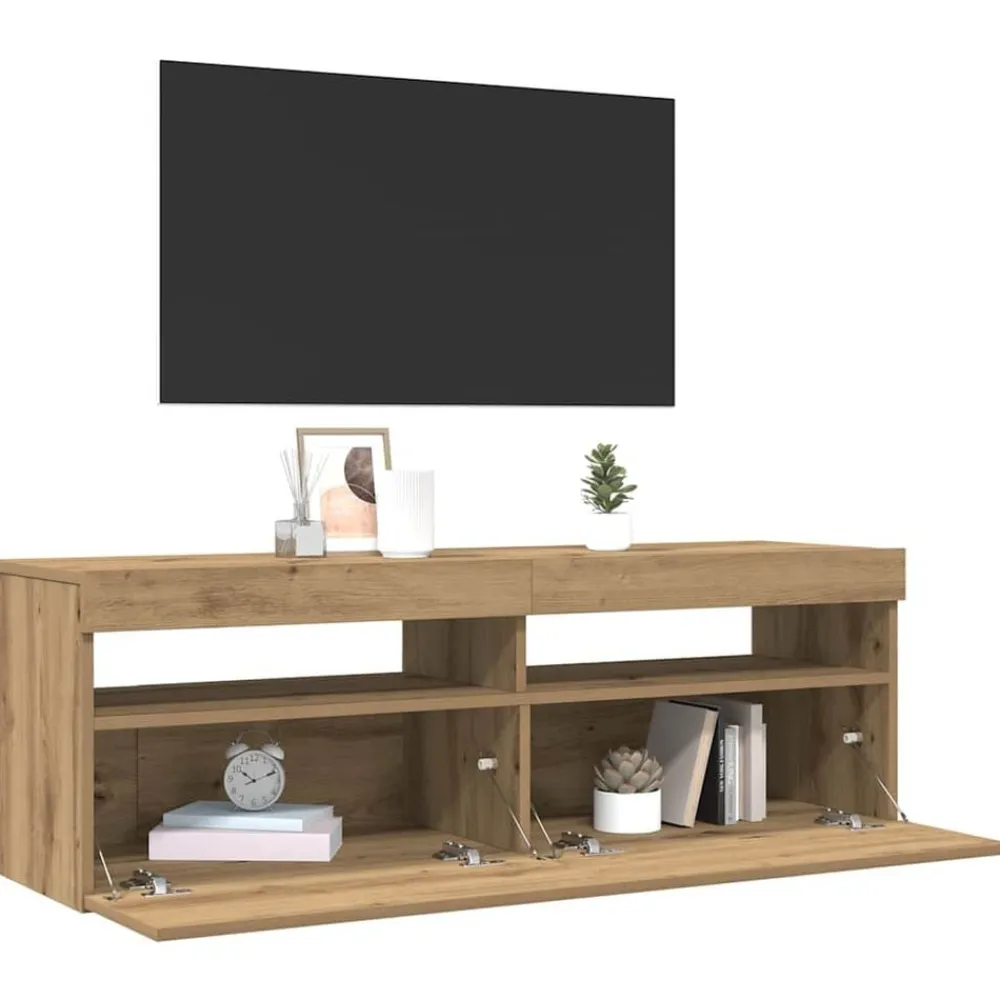 vidaXL Mueble de TV luces LED madera 120x35x40 cm Roble artisan Best