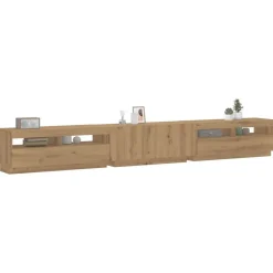 vidaXL Mueble de TV luces LED madera 300x35x40 cm Roble artisan Sale