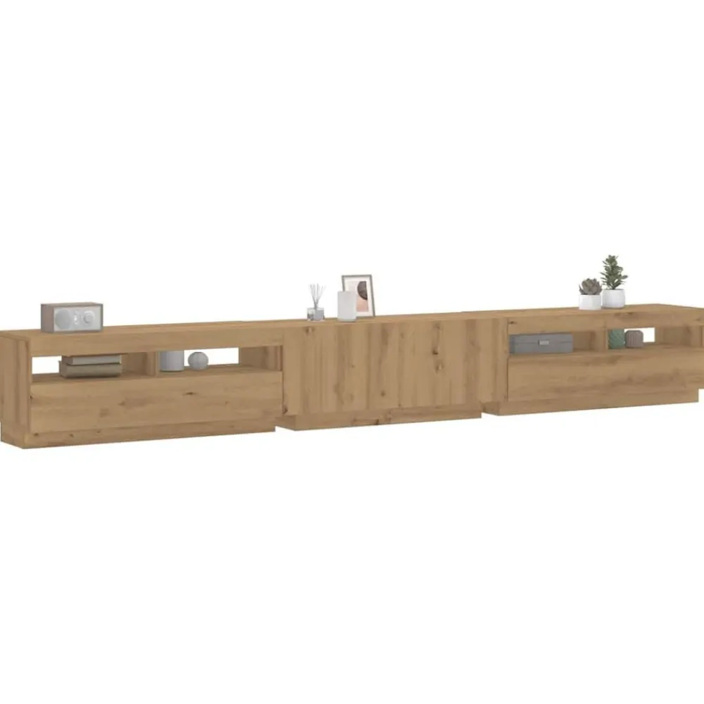 vidaXL Mueble de TV luces LED madera 300x35x40 cm Roble artisan Sale