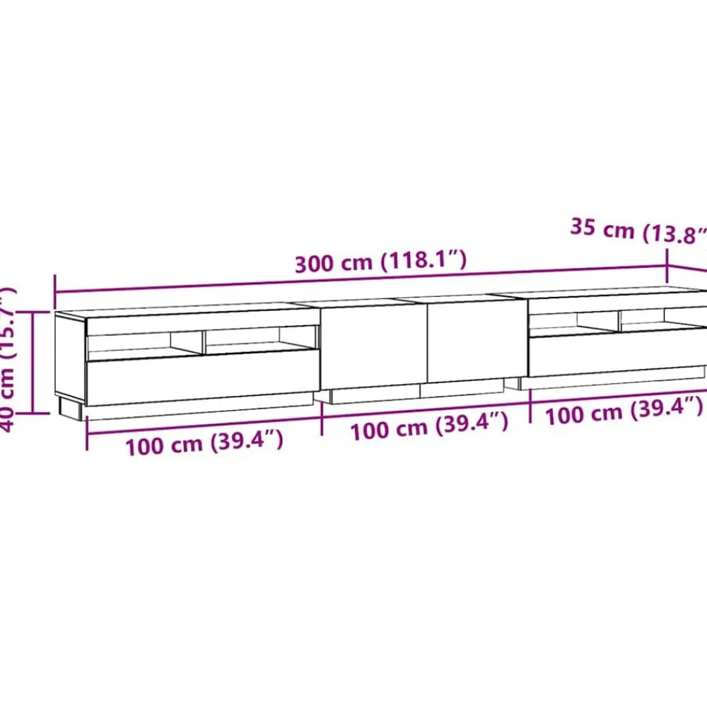 vidaXL Mueble de TV luces LED madera 300x35x40 cm Roble artisan Sale