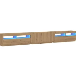 vidaXL Mueble de TV luces LED madera 300x35x40 cm Roble artisan Sale