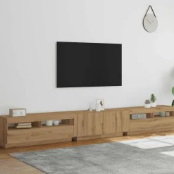 vidaXL Mueble de TV luces LED madera 300x35x40 cm Roble artisan Sale