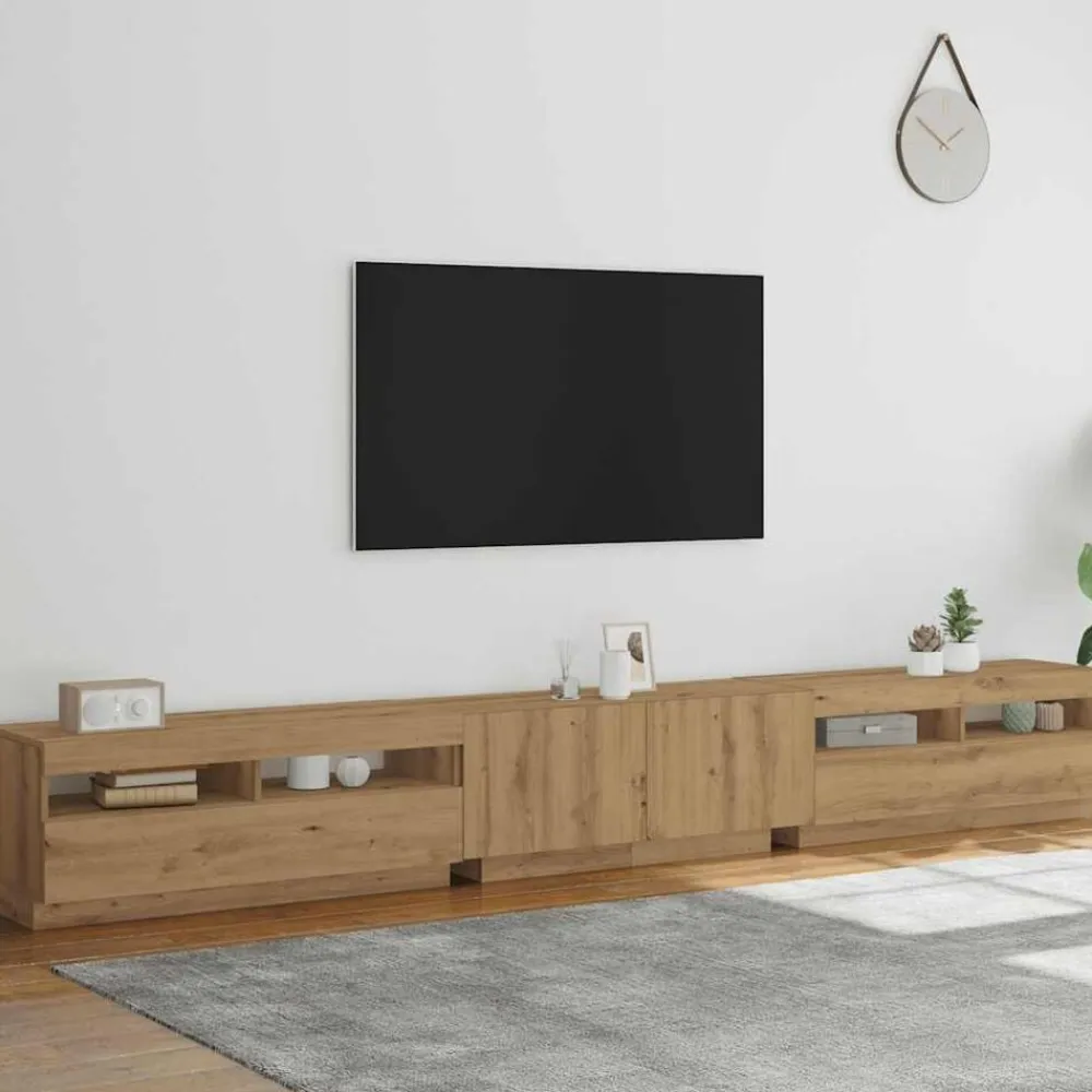 vidaXL Mueble de TV luces LED madera 300x35x40 cm Roble artisan Sale