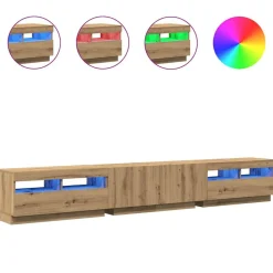 vidaXL Mueble de TV luces LED madera 260x35x40 cm Roble artisan Clearance