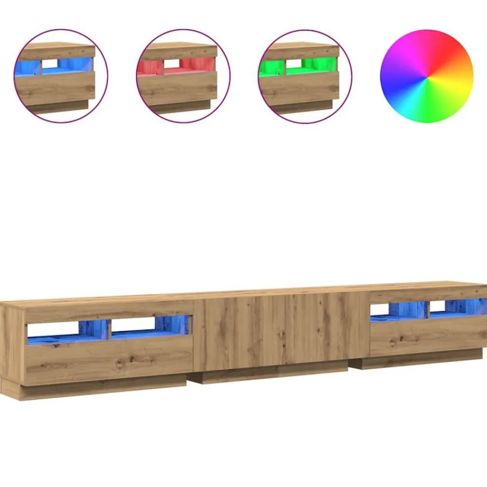 vidaXL Mueble de TV luces LED madera 260x35x40 cm Roble artisan Clearance