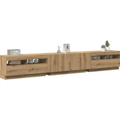vidaXL Mueble de TV luces LED madera 260x35x40 cm Roble artisan Clearance