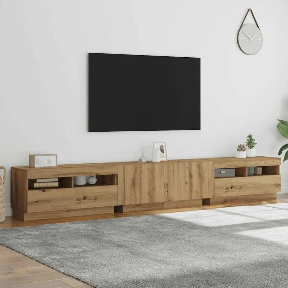 vidaXL Mueble de TV luces LED madera 260x35x40 cm Roble artisan Clearance