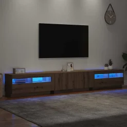 vidaXL Mueble de TV luces LED madera 260x35x40 cm Roble artisan Clearance