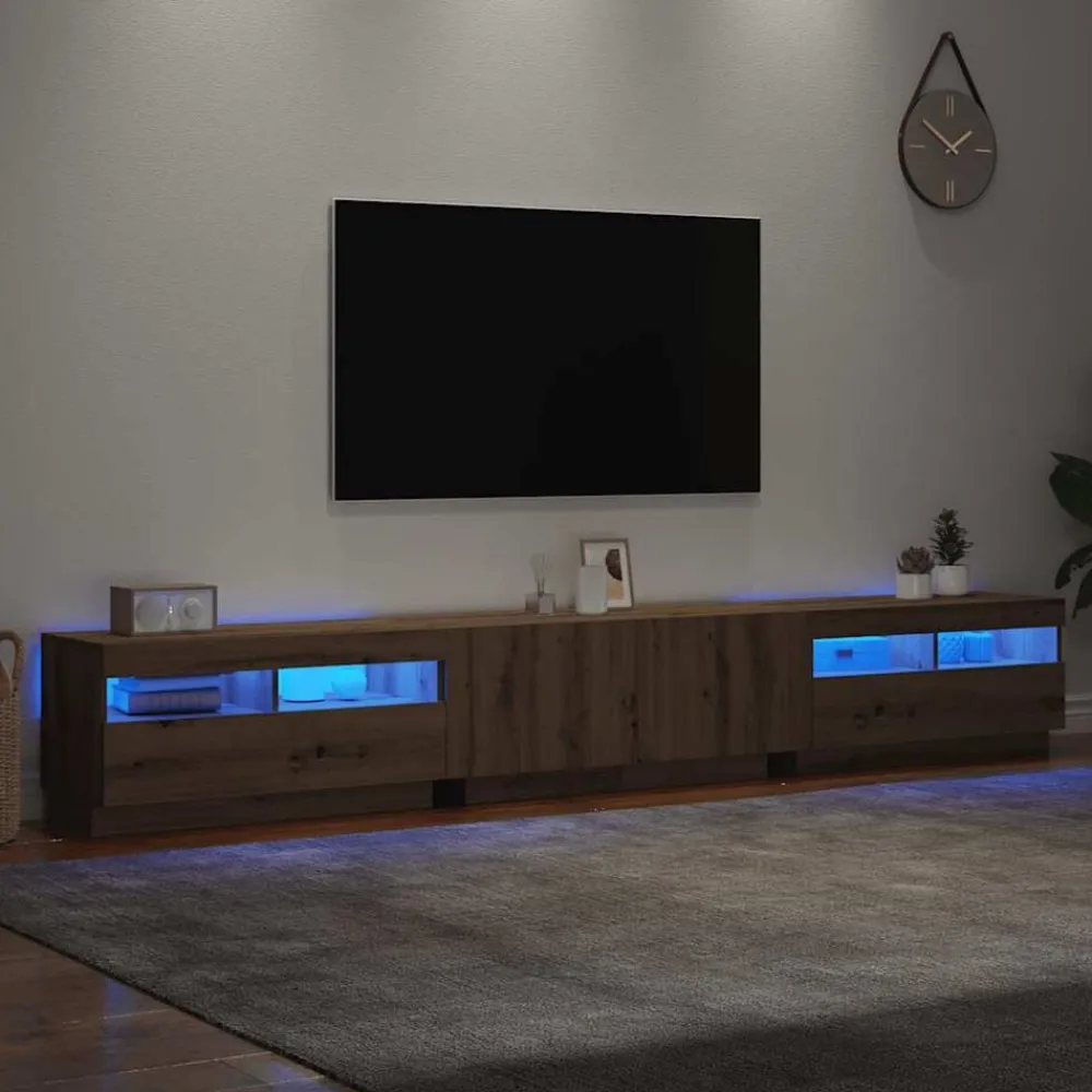 vidaXL Mueble de TV luces LED madera 260x35x40 cm Roble artisan Clearance
