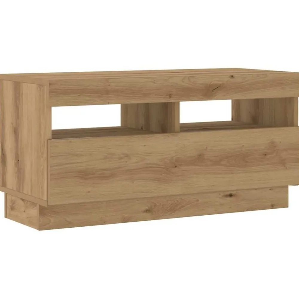 vidaXL Mueble de TV luces LED madera 260x35x40 cm Roble artisan Clearance