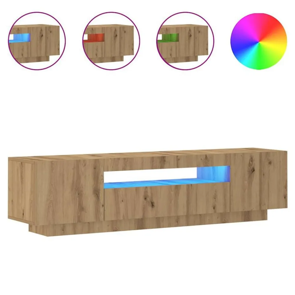 vidaXL Mueble de TV luces LED madera 160x35x40 cm Roble artisan Outlet