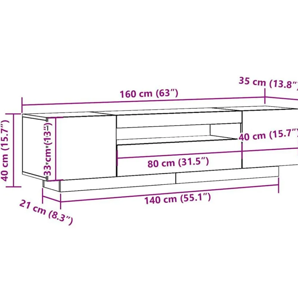 vidaXL Mueble de TV luces LED madera 160x35x40 cm Roble artisan Outlet