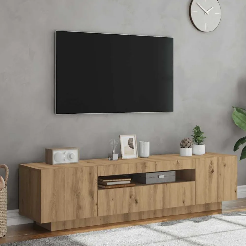 vidaXL Mueble de TV luces LED madera 160x35x40 cm Roble artisan Outlet