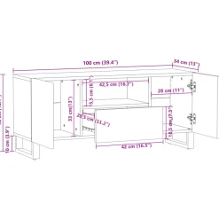 vidaXL Armarios Y Almacenamiento-Mueble de TV madera maciza mango marrón 100x34x46 cm