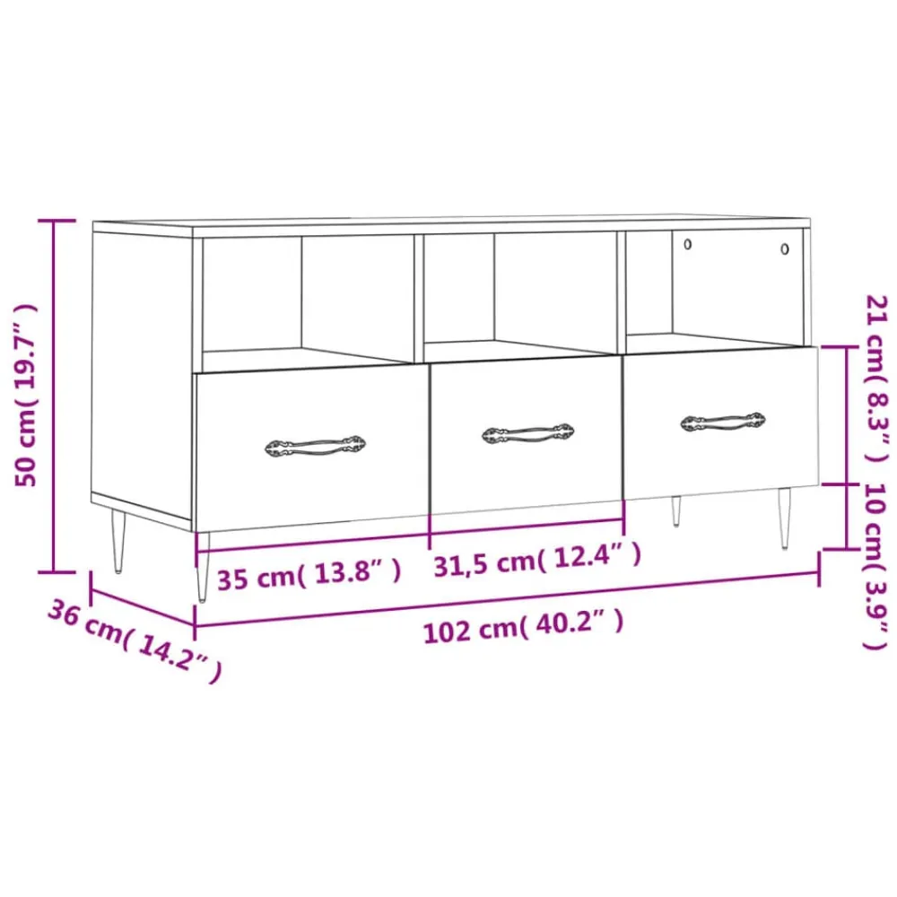vidaXL Muebles Tv-Mueble de TV madera de ingeniería 102x36x50 cm