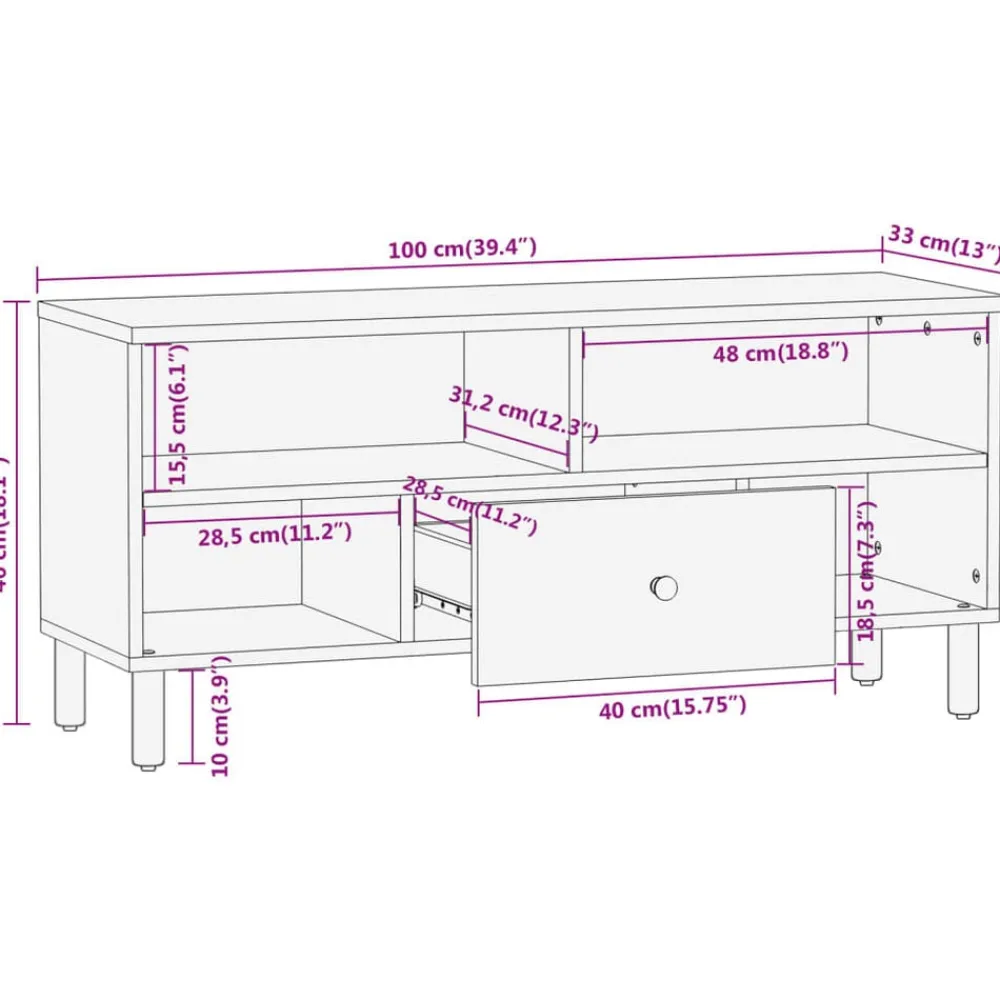 vidaXL Muebles Tv-Mueble de TV madera maciza de acacia 100x33x46 cm