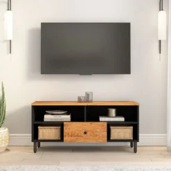 vidaXL Muebles Tv-Mueble de TV madera maciza de acacia 100x33x46 cm