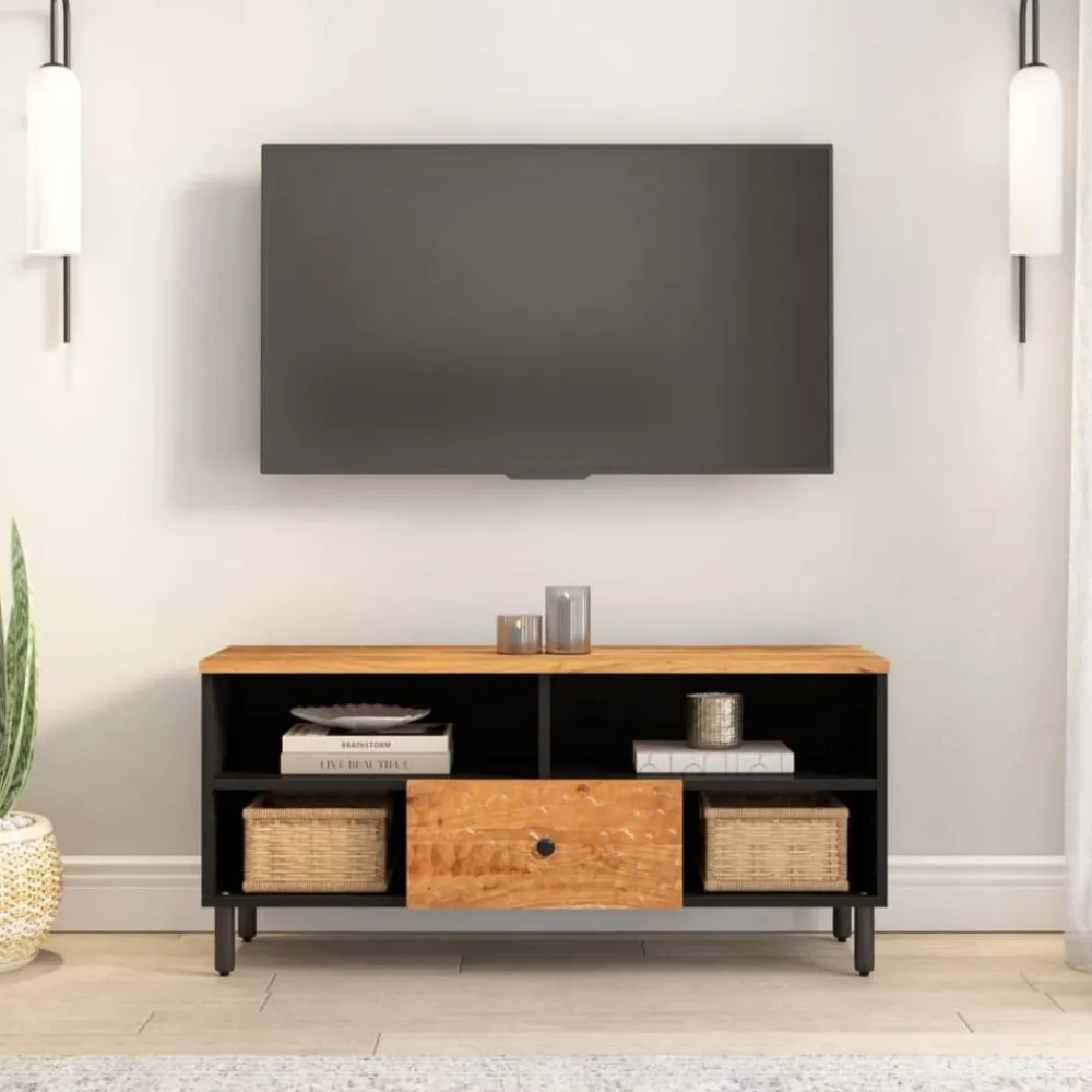 vidaXL Muebles Tv-Mueble de TV madera maciza de acacia 100x33x46 cm
