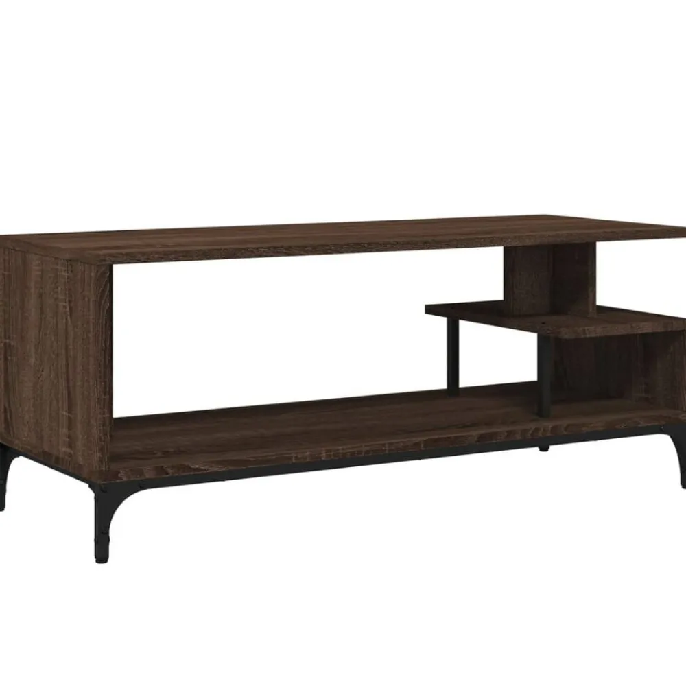 vidaXL Muebles Tv-Mueble de TV madera de ingeniería y acero marrón 102x40x41 cm