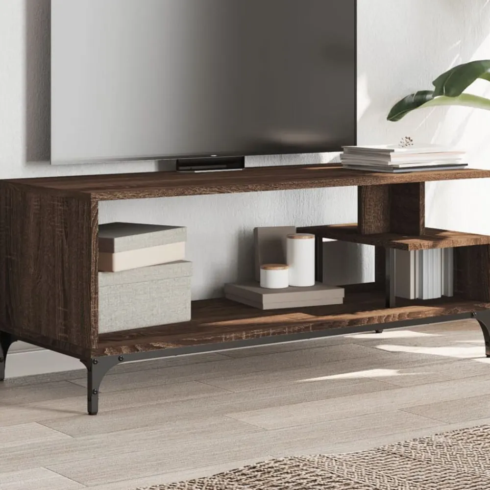 vidaXL Muebles Tv-Mueble de TV madera de ingeniería y acero marrón 102x40x41 cm