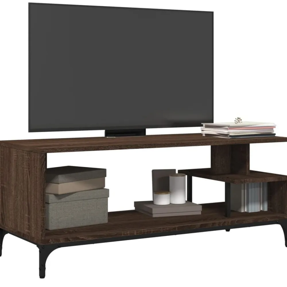 vidaXL Muebles Tv-Mueble de TV madera de ingeniería y acero marrón 102x40x41 cm