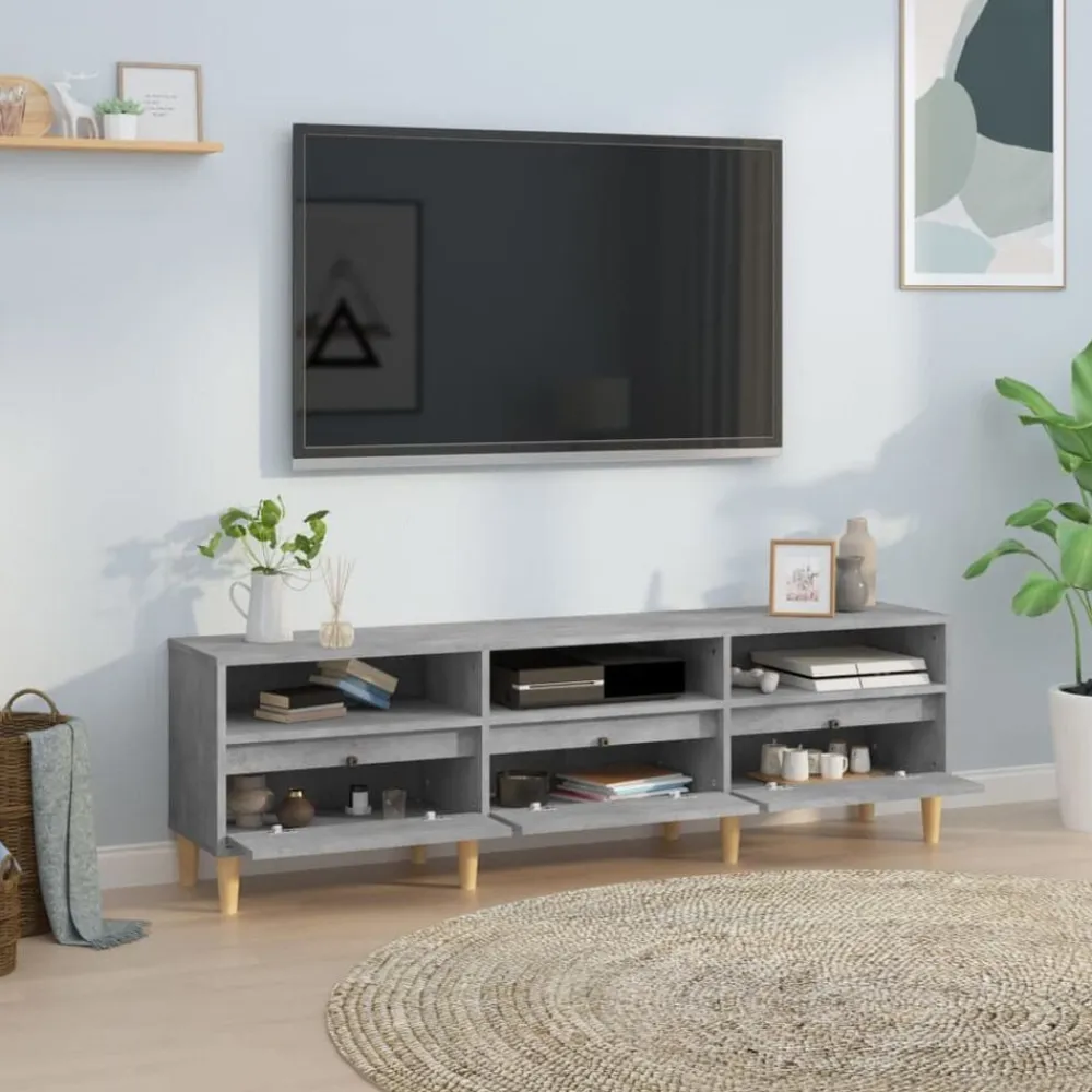 vidaXL Mueble de TV madera contrachapada gris hormigón 150x30x44,5 cm Gris hormigón Discount