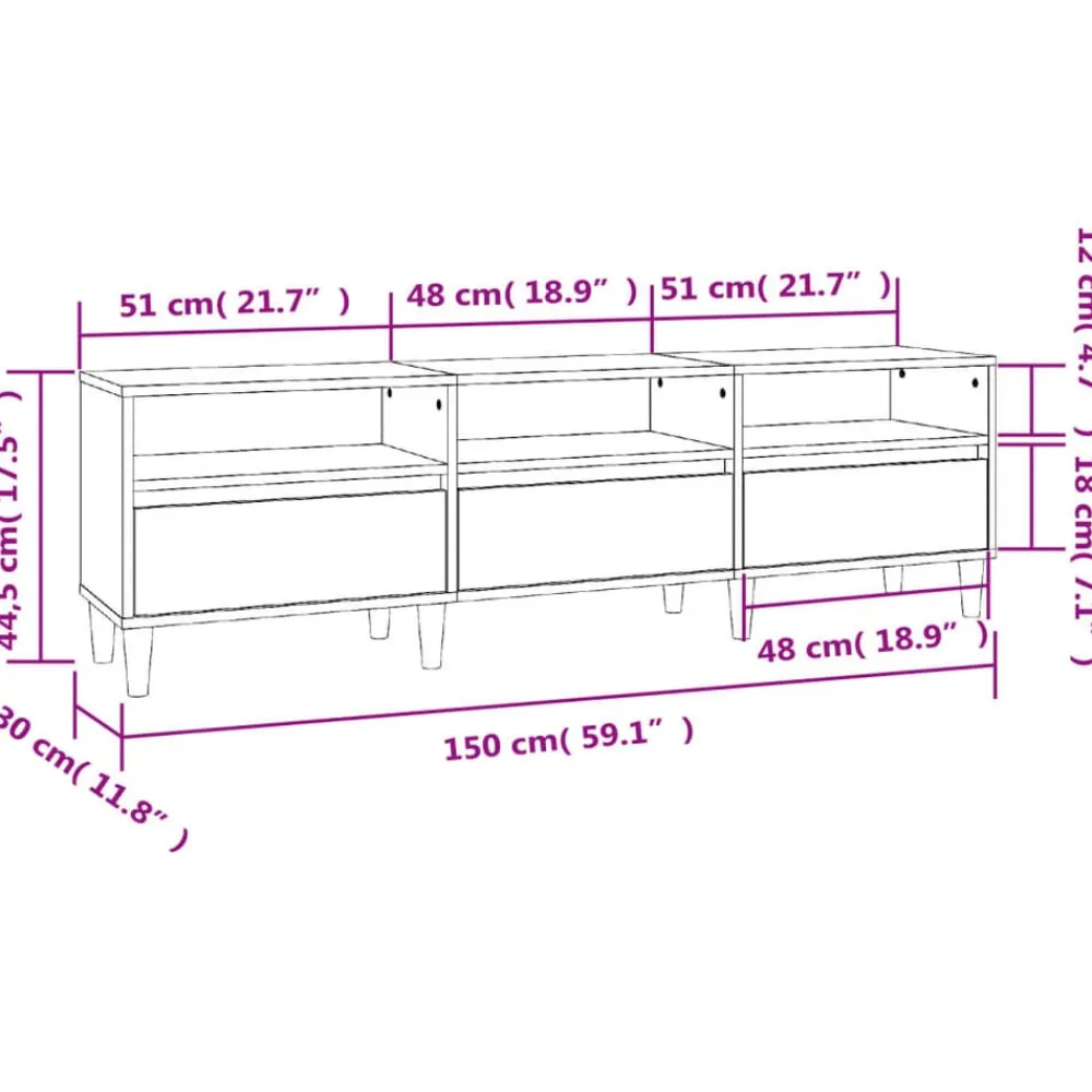 vidaXL Mueble de TV madera contrachapada gris hormigón 150x30x44,5 cm Gris hormigón Discount