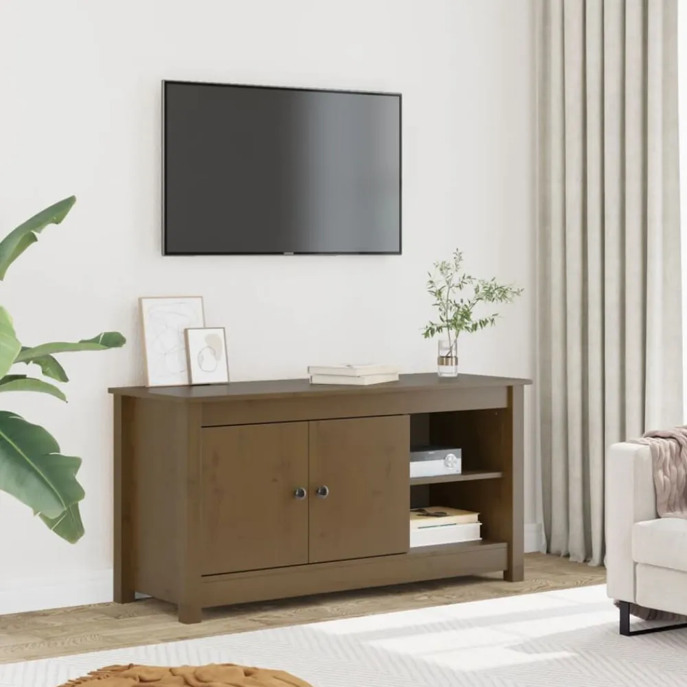 vidaXL Mueble de TV madera maciza de pino marrón miel 103x36,5x52 cm Marrón miel Clearance