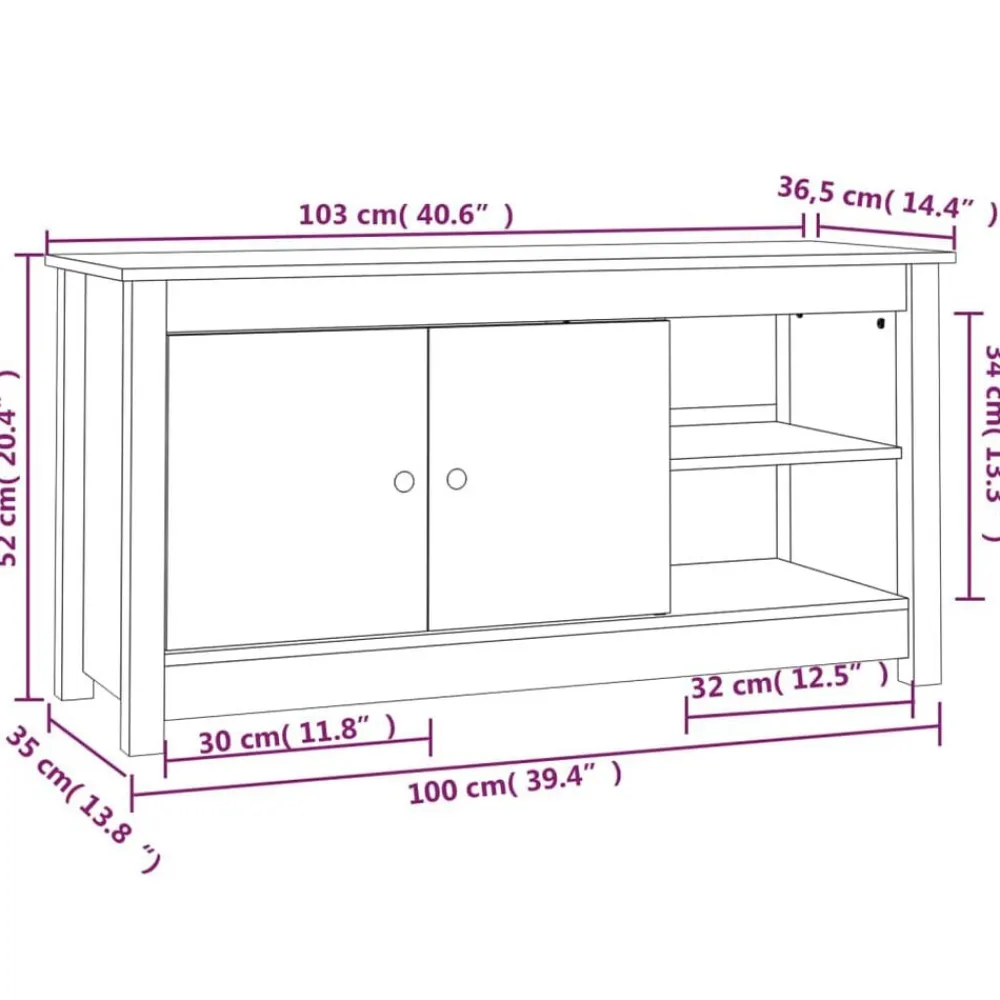 vidaXL Mueble de TV madera maciza de pino marrón miel 103x36,5x52 cm Marrón miel Clearance