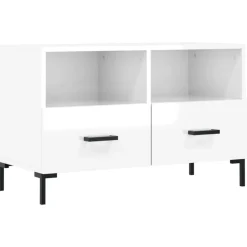 vidaXL Mueble de TV madera contrachapada blanco brillo 80x36x50 cm Blanco brillante Outlet