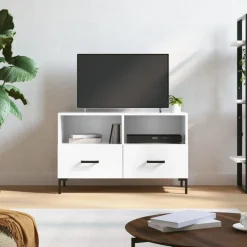vidaXL Mueble de TV madera contrachapada blanco brillo 80x36x50 cm Blanco brillante Outlet