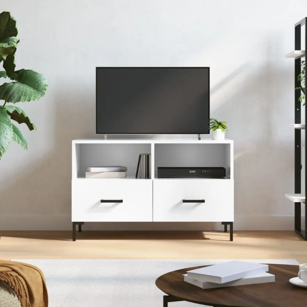 vidaXL Mueble de TV madera contrachapada blanco brillo 80x36x50 cm Blanco brillante Outlet