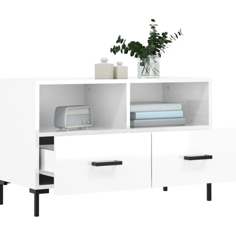 vidaXL Mueble de TV madera contrachapada blanco brillo 80x36x50 cm Blanco brillante Outlet