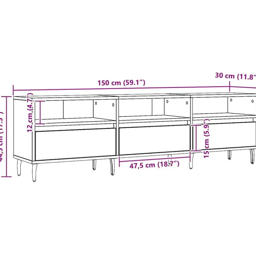 vidaXL Mueble de TV madera de ingeniería 150x30x44,5 cm Roble artisan Discount