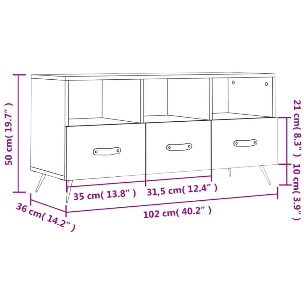 vidaXL Muebles Tv-Mueble de TV madera de ingeniería 102x36x50 cm