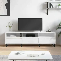 vidaXL Mueble de TV madera contrachapada 150x30x44,5 cm Blanco