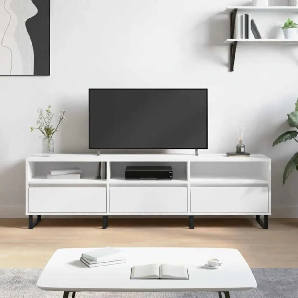 vidaXL Mueble de TV madera contrachapada 150x30x44,5 cm Blanco