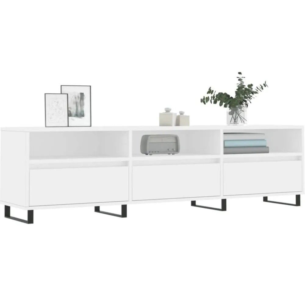 vidaXL Mueble de TV madera contrachapada 150x30x44,5 cm Blanco