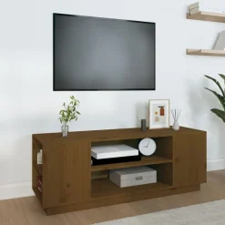 vidaXL Mueble de TV madera maciza de pino marrón miel 110x35x40,5 cm Marr&oacute;n miel Online